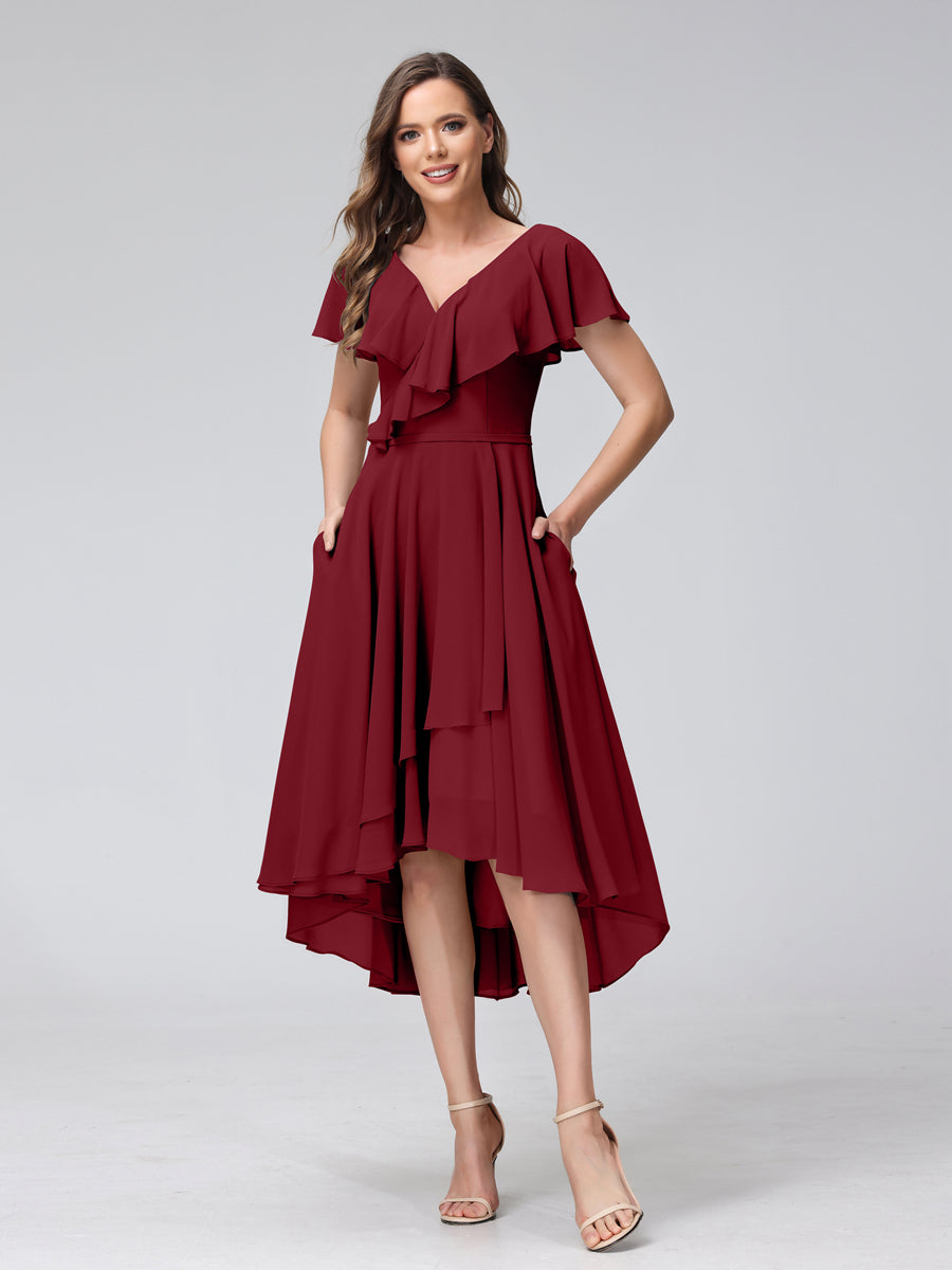 Felicity Rose Burgundy back view wedding guest dress
