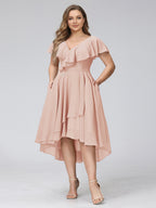 Delyth Blush front view wedding guest dress