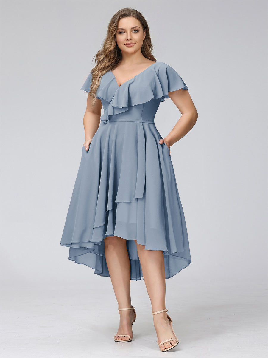 Delyth Dusty Blue front view wedding guest dress