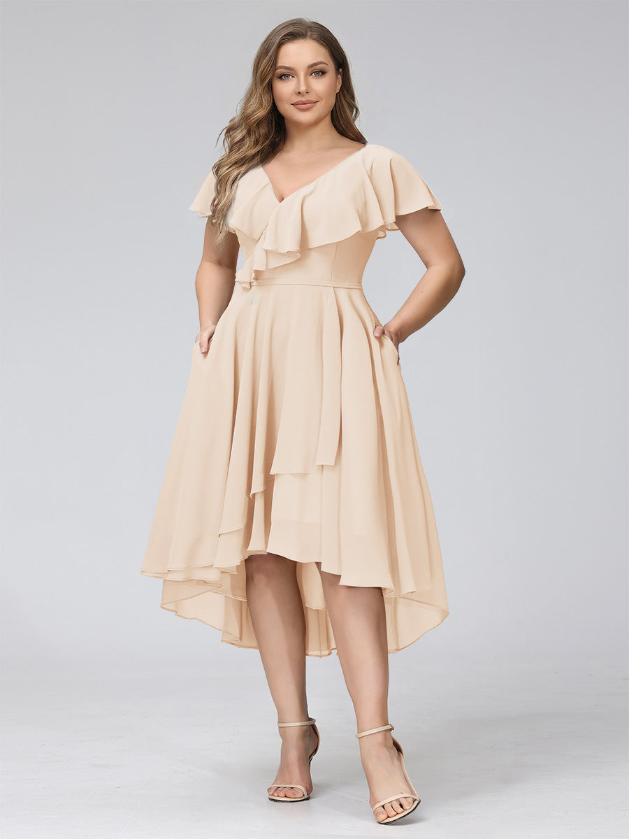 Delyth Champagne front view wedding guest dress