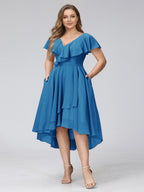 Delyth Ocean Blue front view wedding guest dress