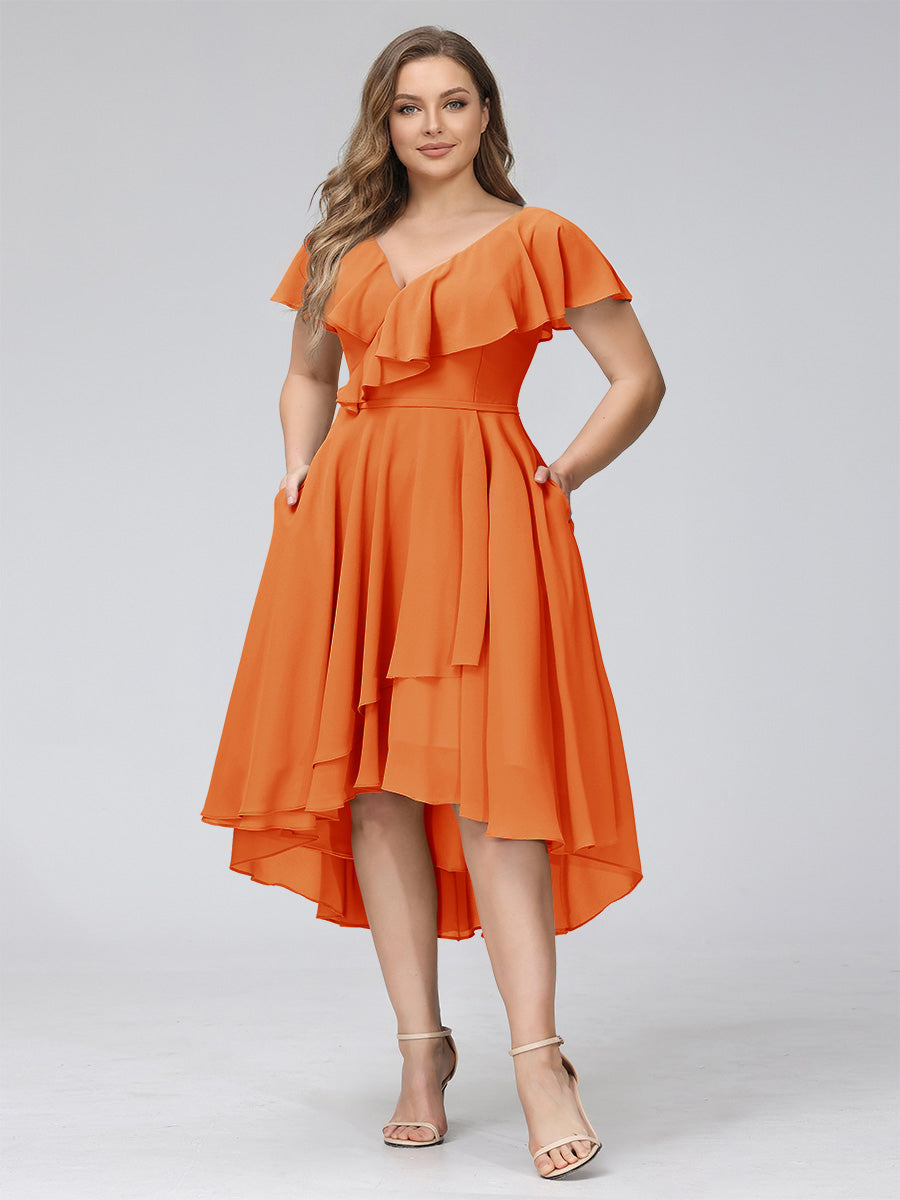 Delyth Orange front view wedding guest dress