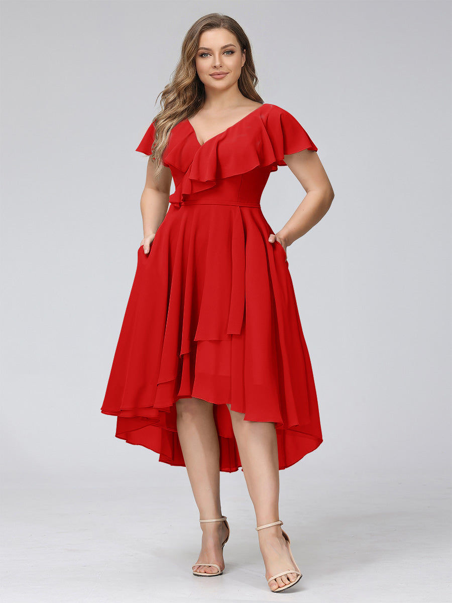 Delyth Red front view wedding guest dress