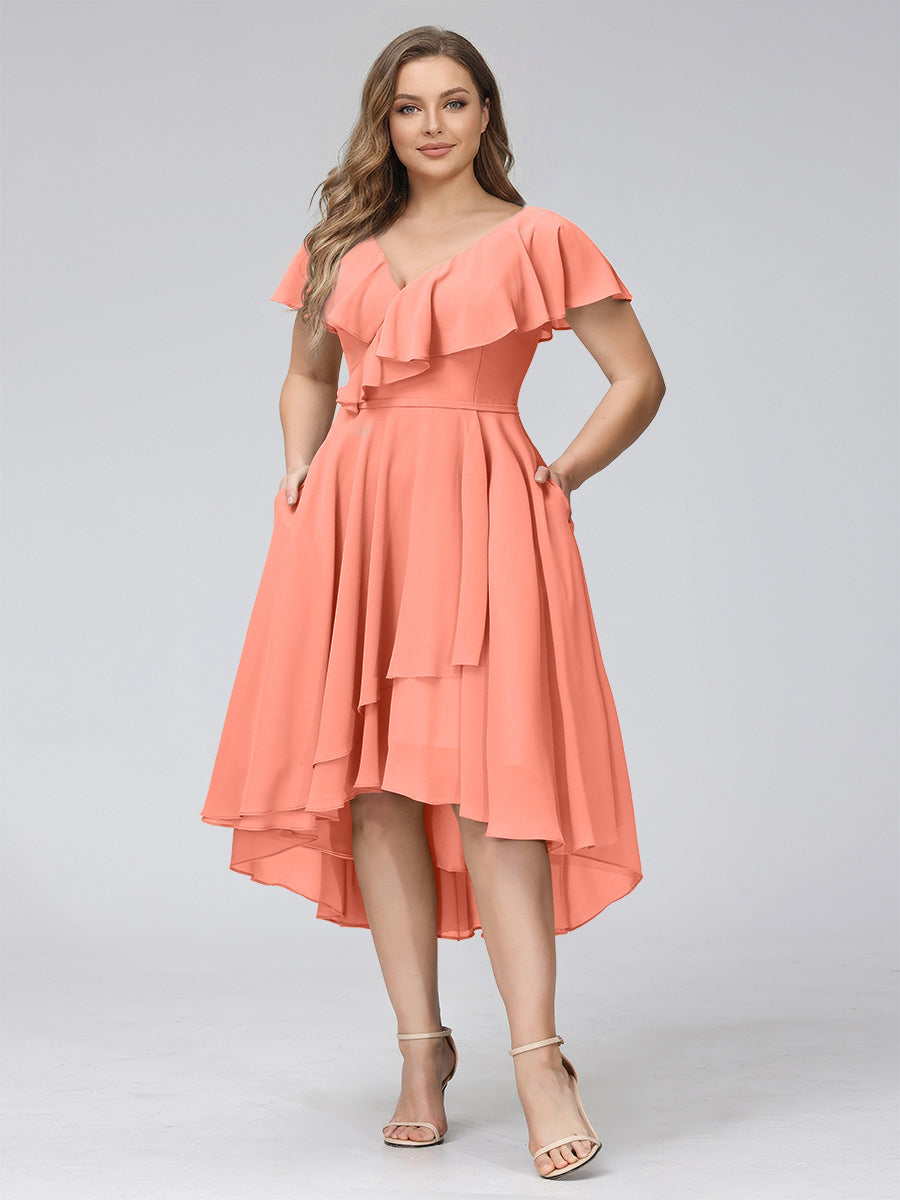 Delyth Coral front view wedding guest dress