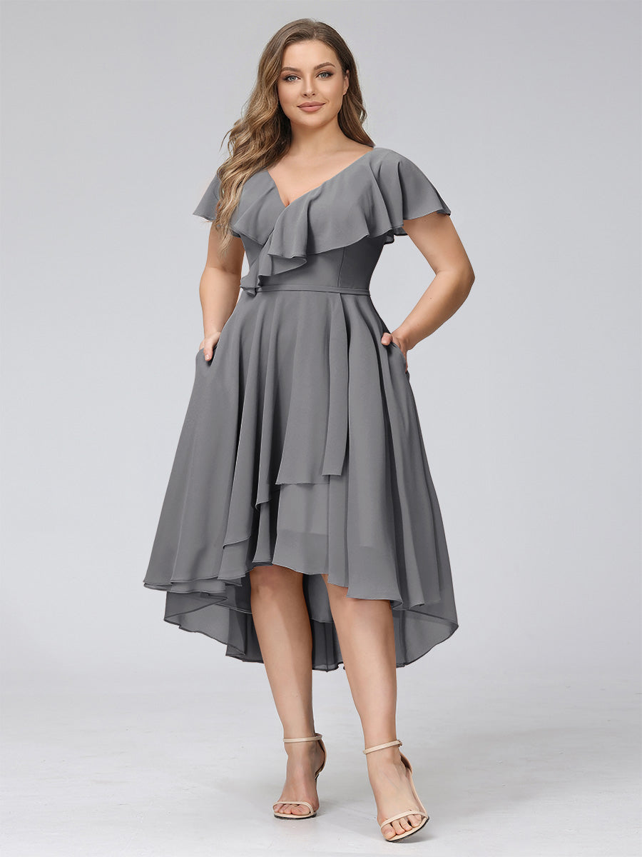 Delyth Steel Grey front view wedding guest dress