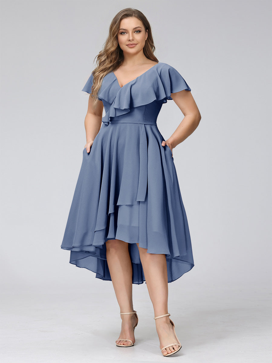 Delyth Steel Blue front view wedding guest dress