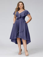 Delyth Dusty Blue back view wedding guest dress