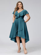 Delyth Teal front view wedding guest dress