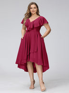 Delyth Burgundy side view wedding guest dress