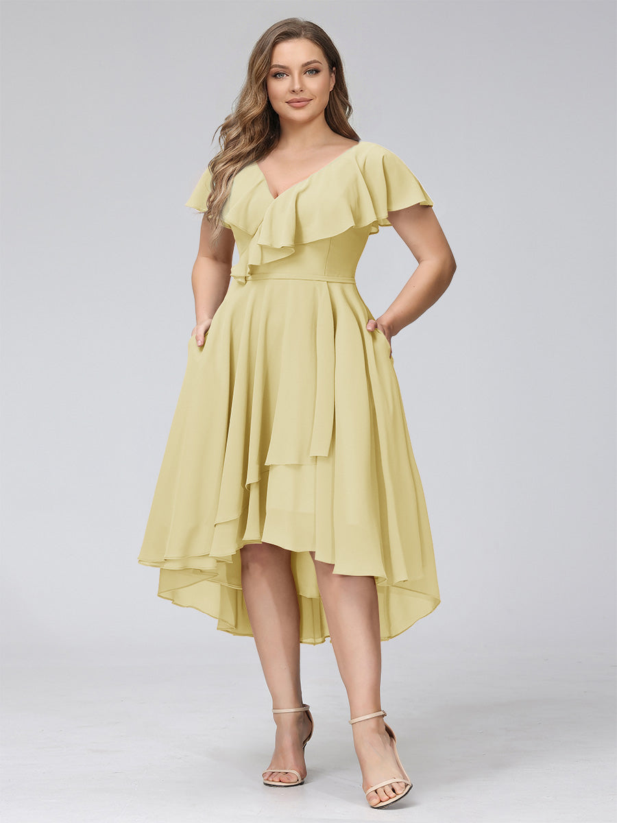 Delyth Yellow front view wedding guest dress