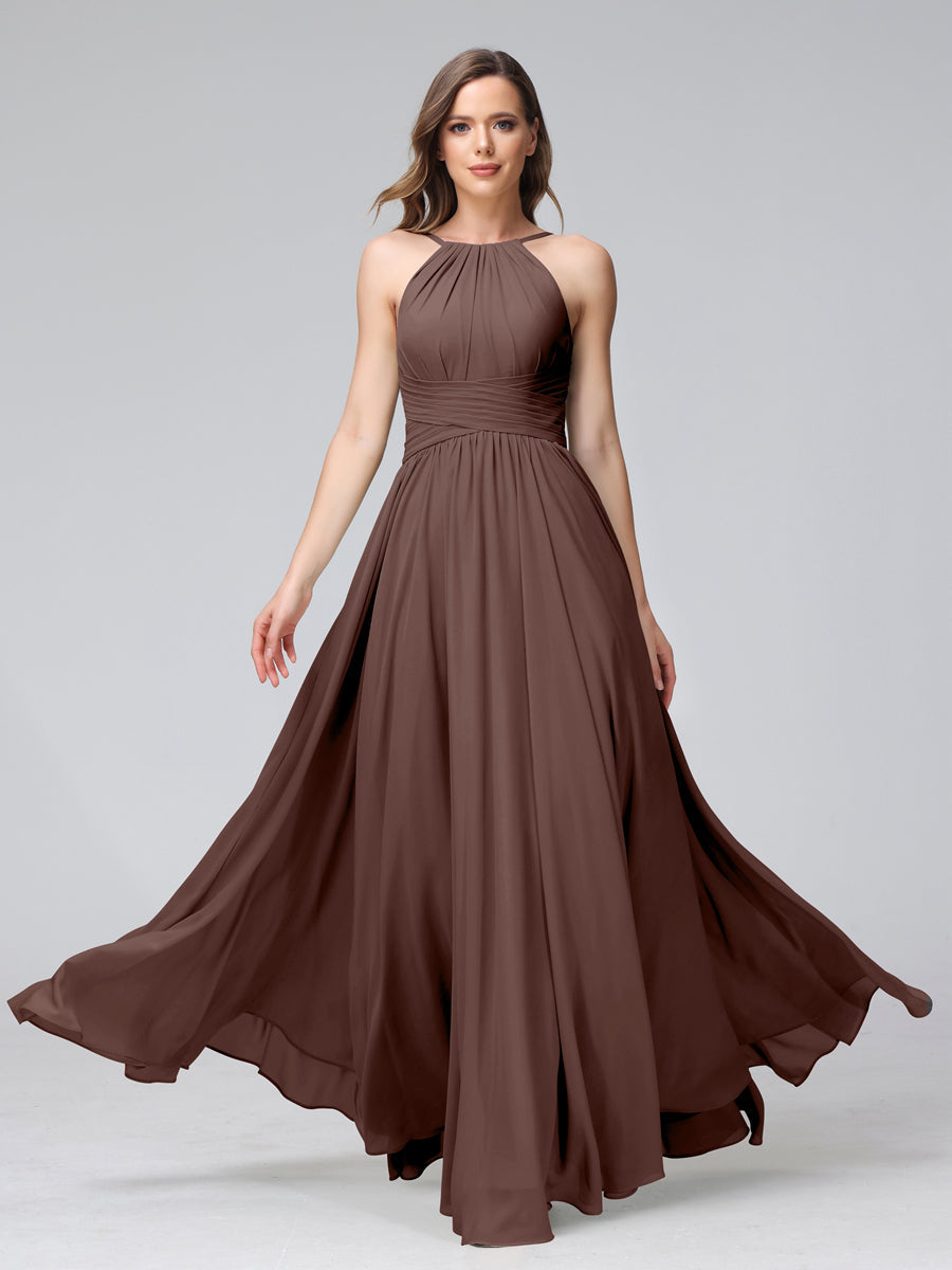 Lisette Brown front view bridesmaid dress