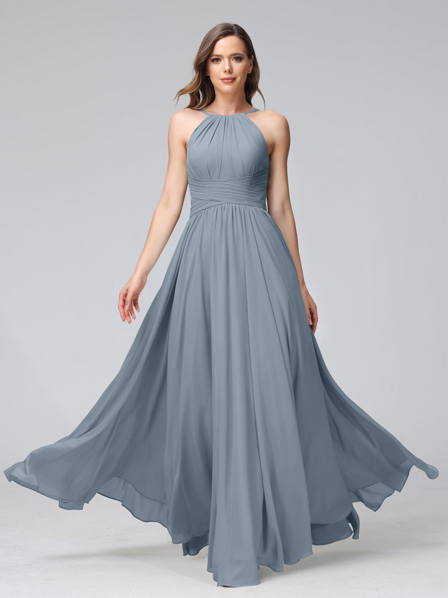Lisette Dusty Blue front view bridesmaid dress