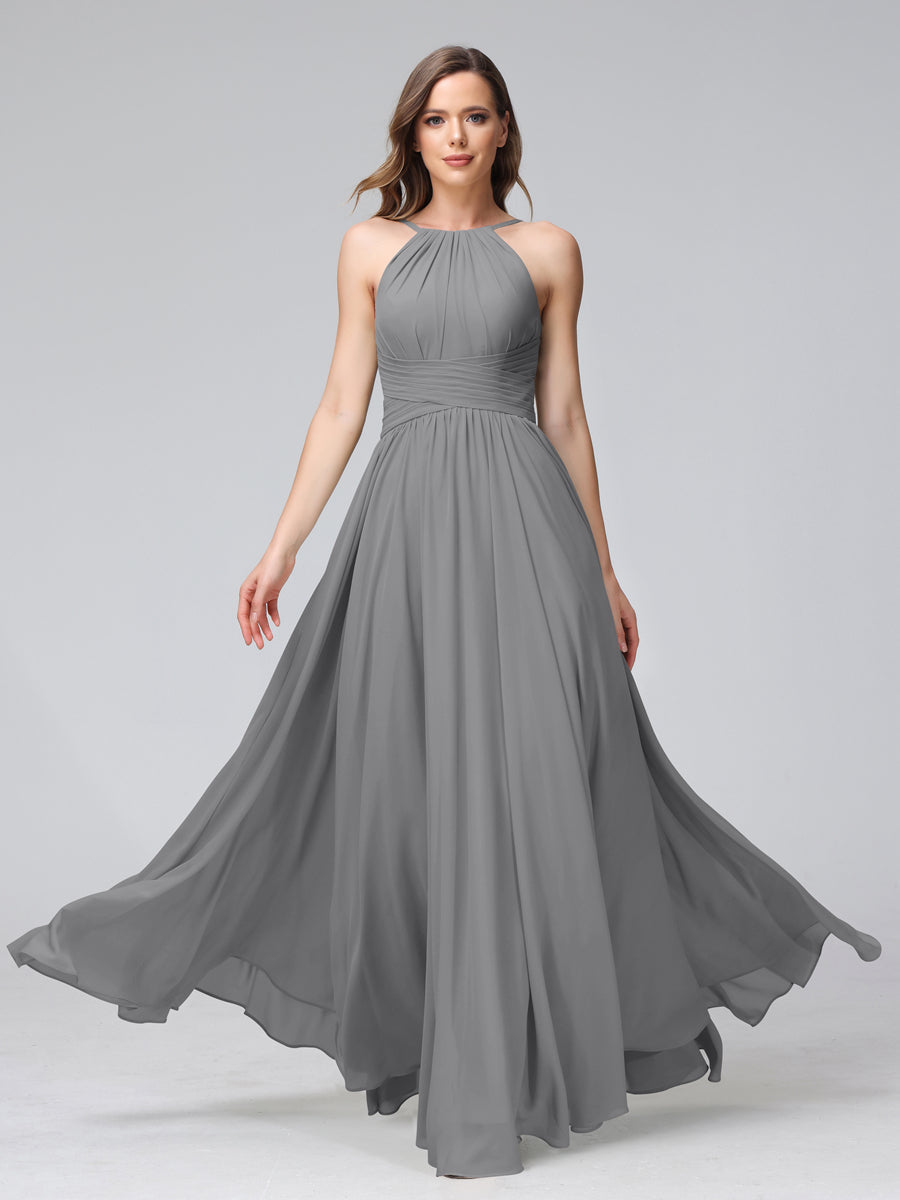 Lisette Grey front view bridesmaid dress