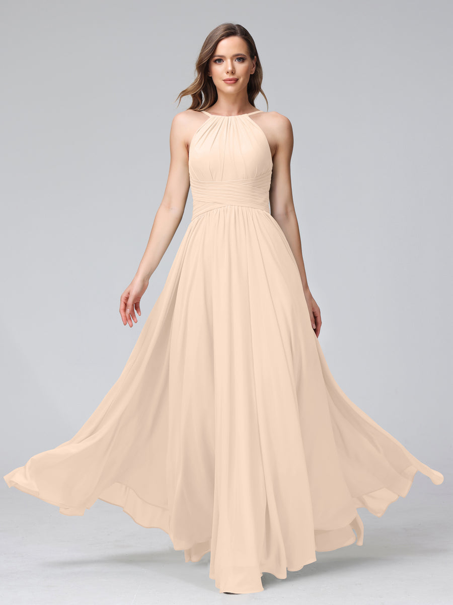 Lisette Champagne front view bridesmaid dress