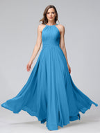 Lisette Ocean Blue front view bridesmaid dress