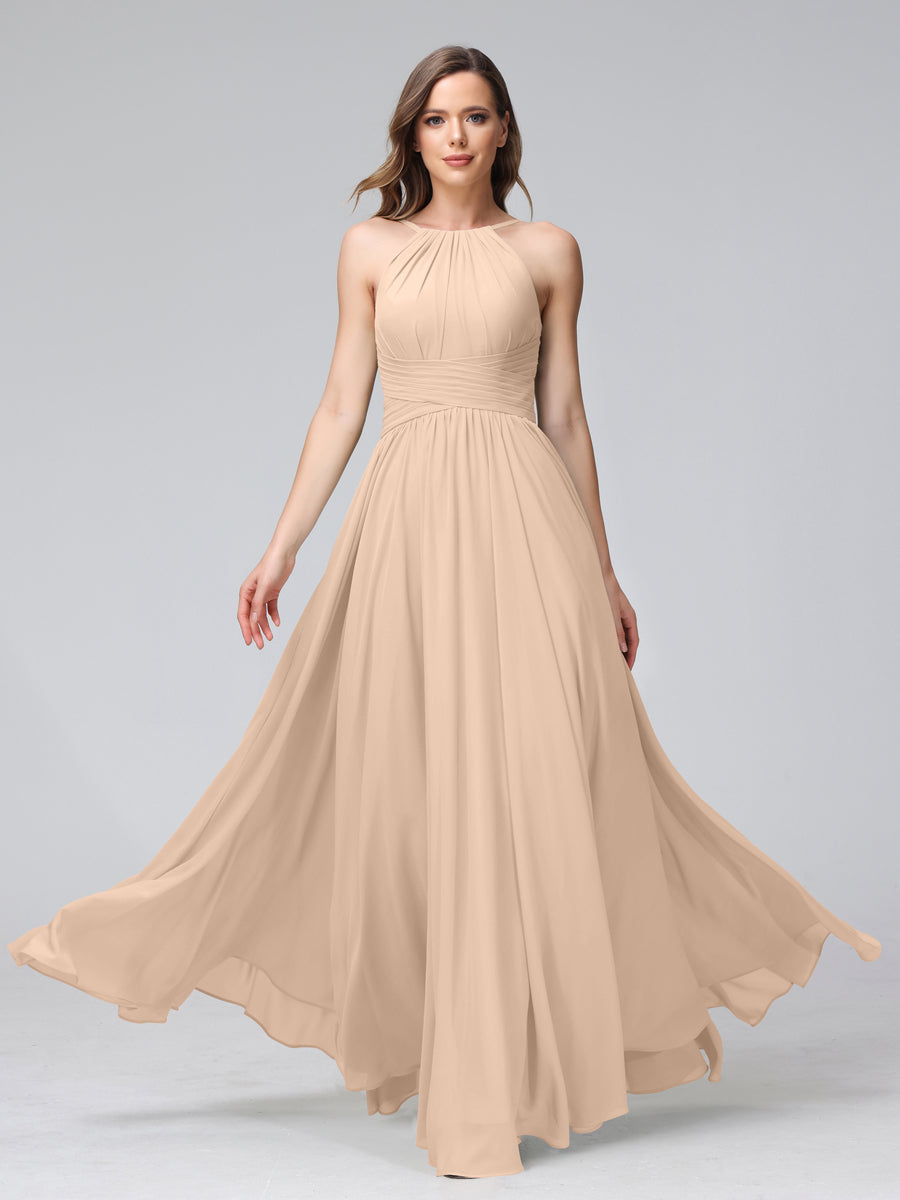 Lisette Peach front view bridesmaid dress