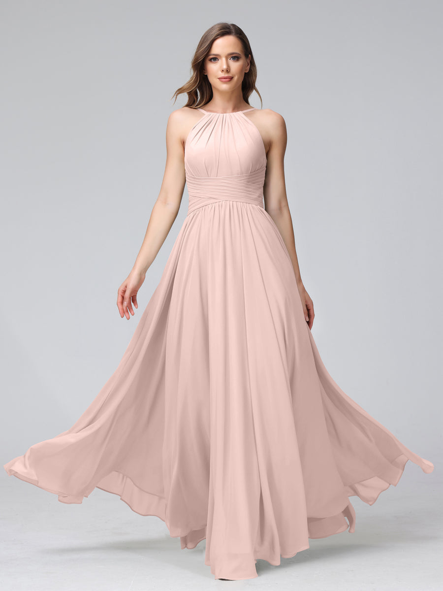 Lisette Pearl Pink front view bridesmaid dress