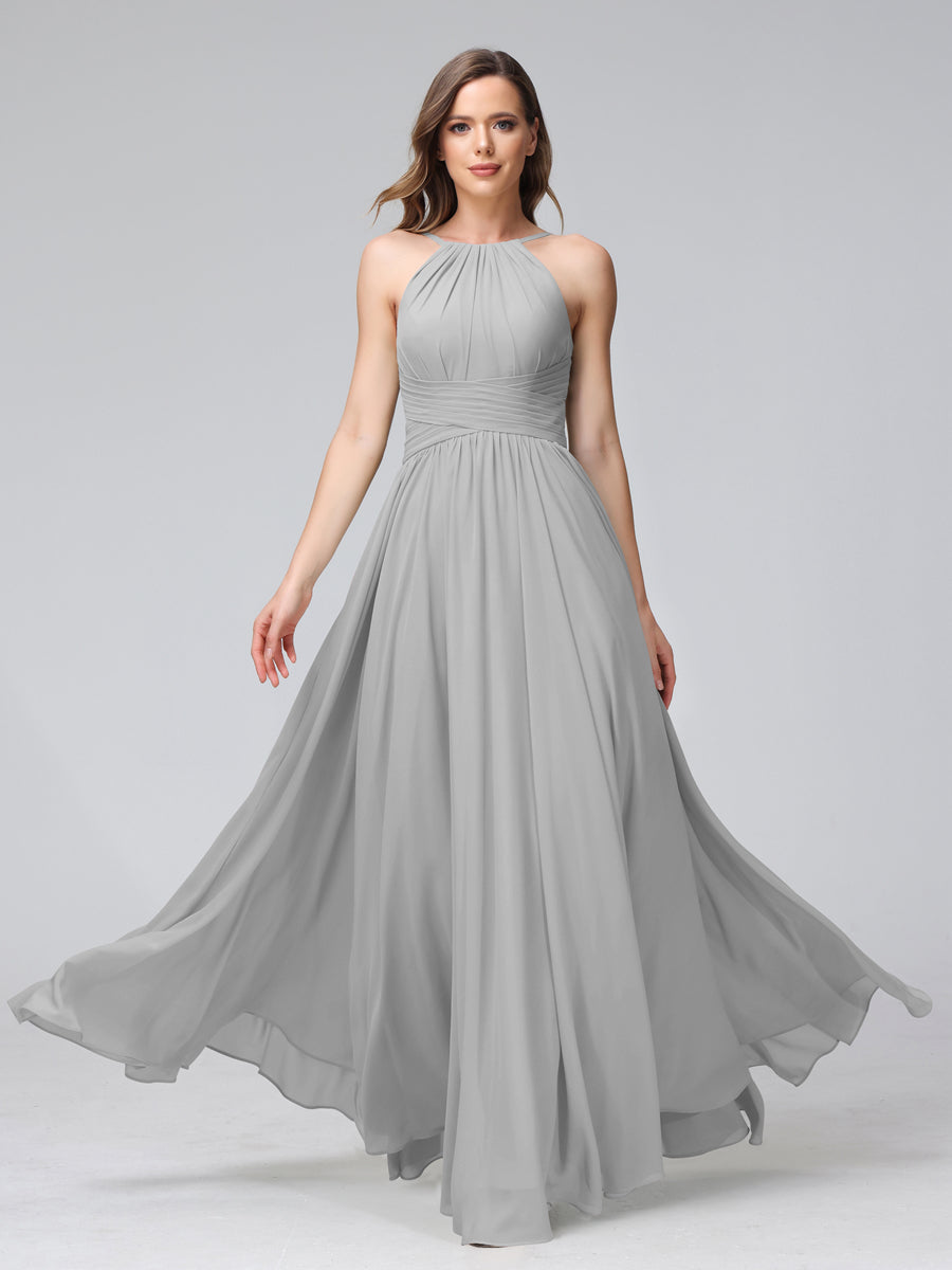 Lisette Silver front view bridesmaid dress