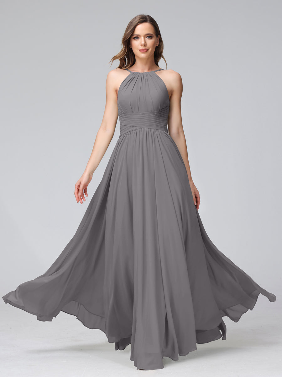 Lisette Steel Grey front view bridesmaid dress