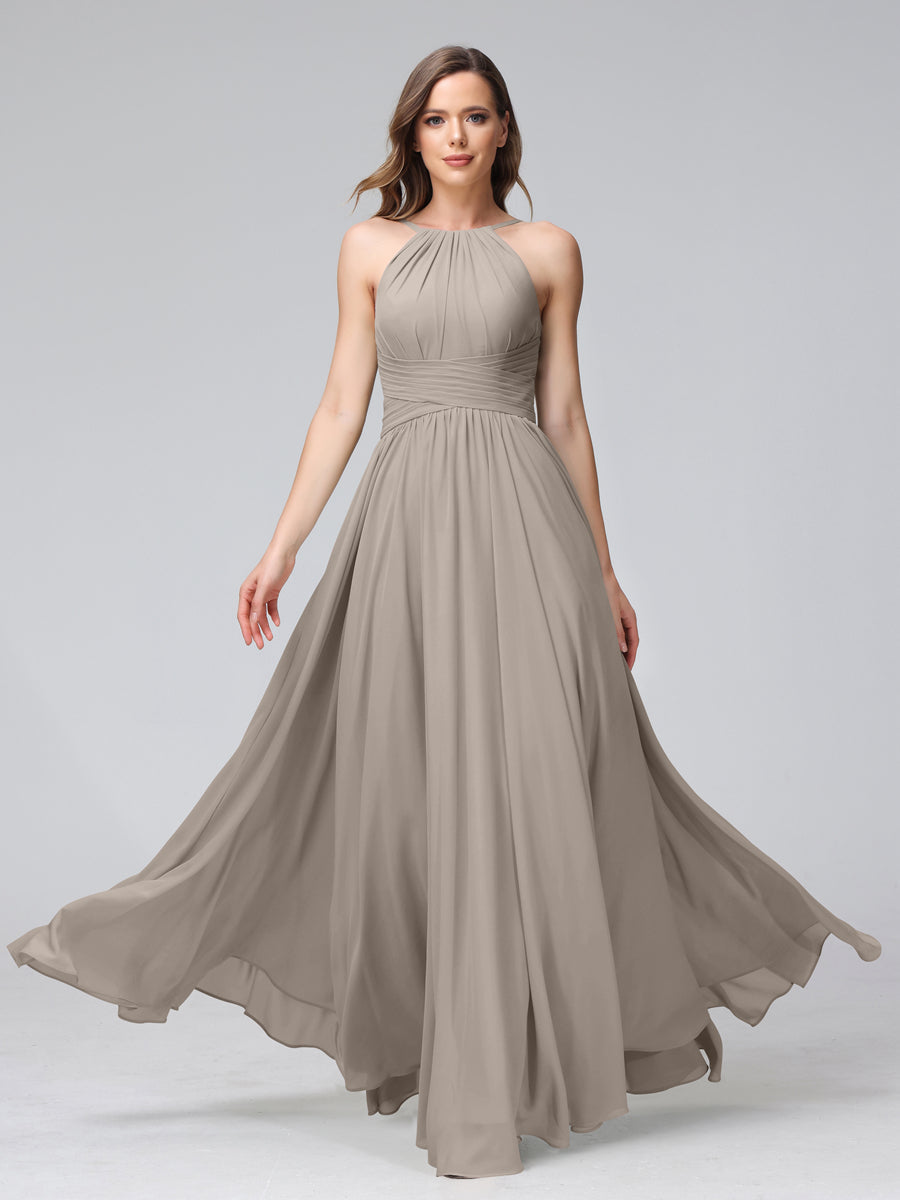Lisette Taupe front view bridesmaid dress