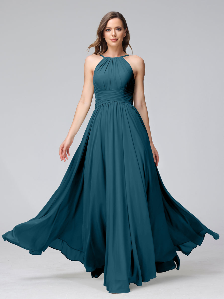 Lisette Teal front view bridesmaid dress