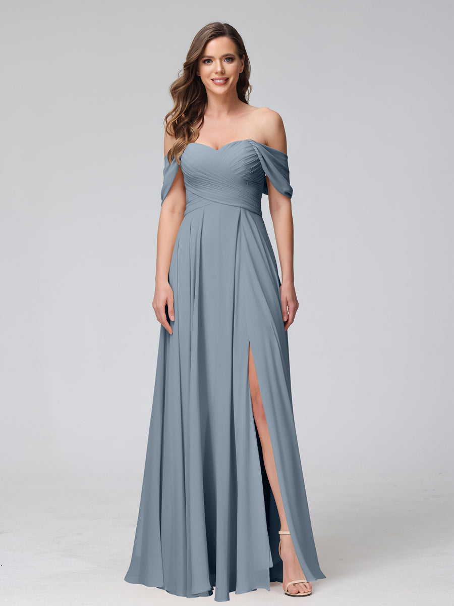Yvette Dusty Blue front view bridesmaid dress