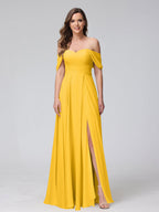 Yvette Gold back view bridesmaid dress