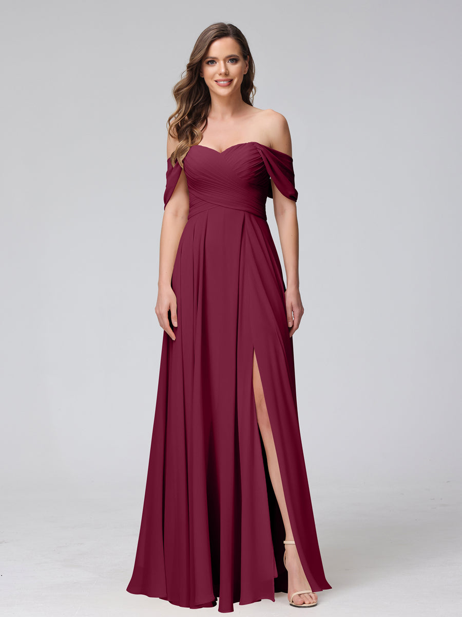 Yvette Burgundy side view bridesmaid dress