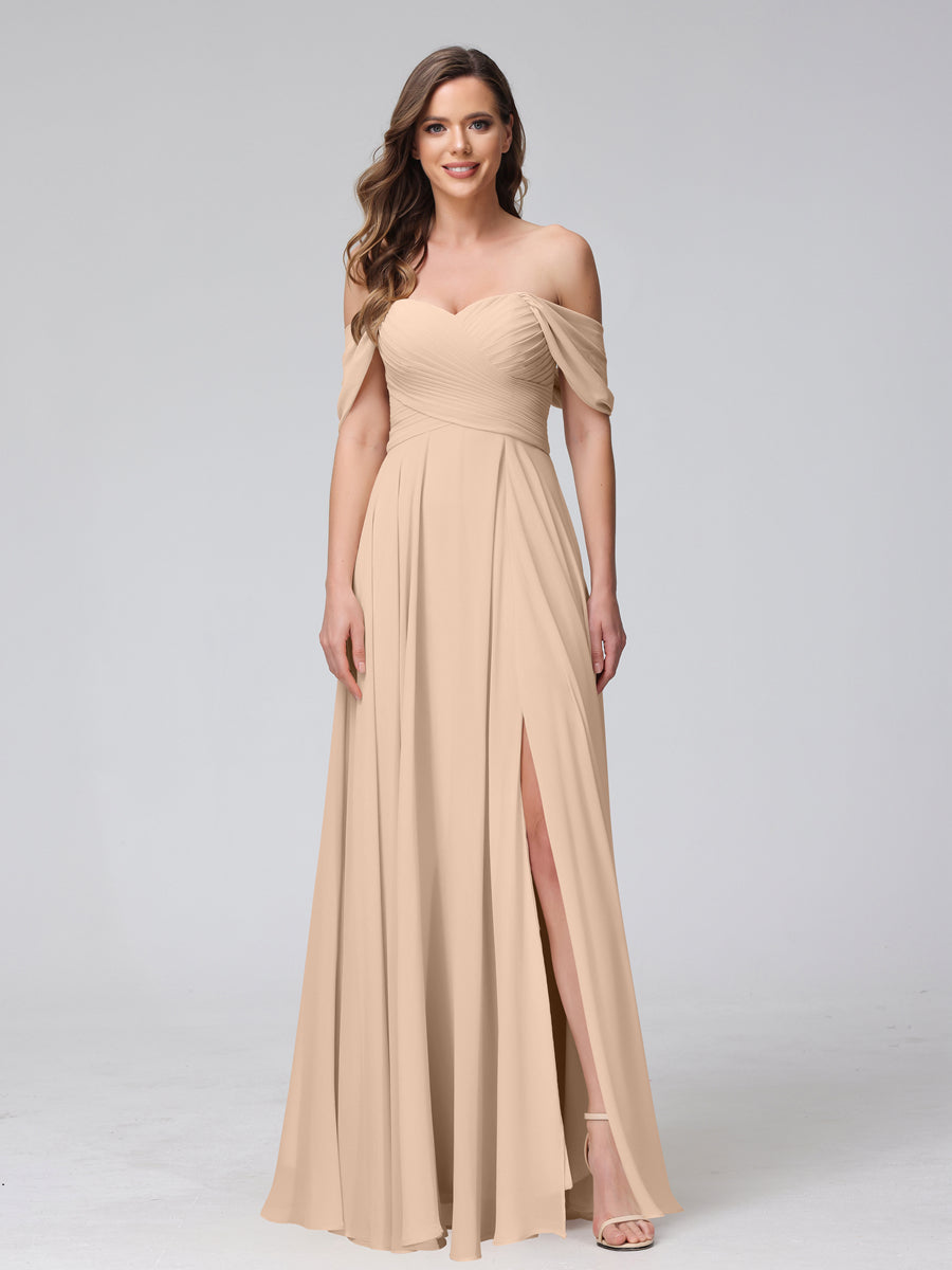 Yvette Peach front view bridesmaid dress