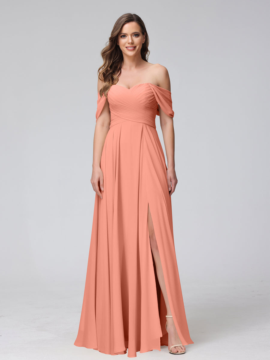 Yvette Coral front view bridesmaid dress