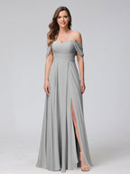 Yvette Silver front view bridesmaid dress
