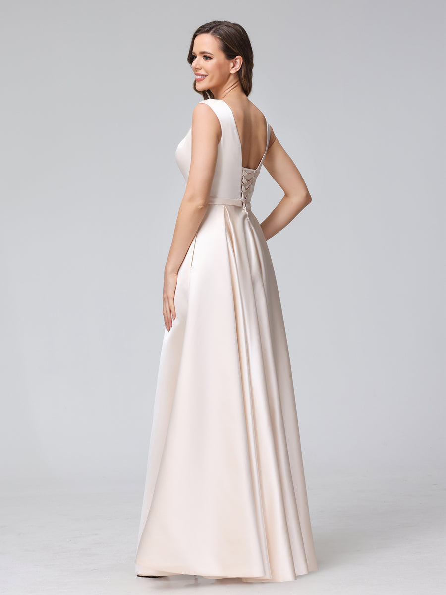 Renata Champagne back view bridesmaid dress
