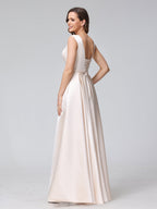 Renata Champagne back view bridesmaid dress