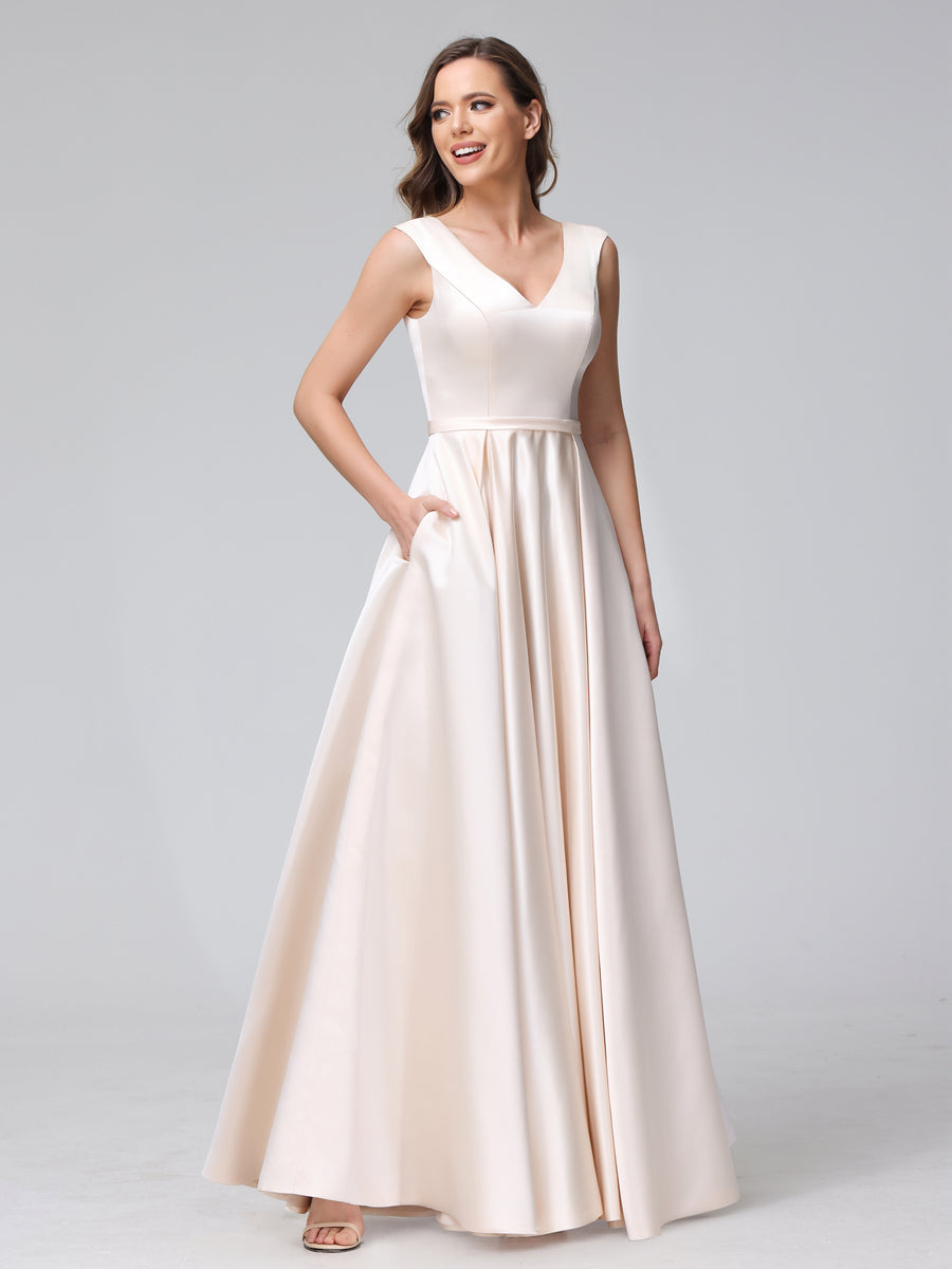 Renata Champagne fabric detail bridesmaid dress