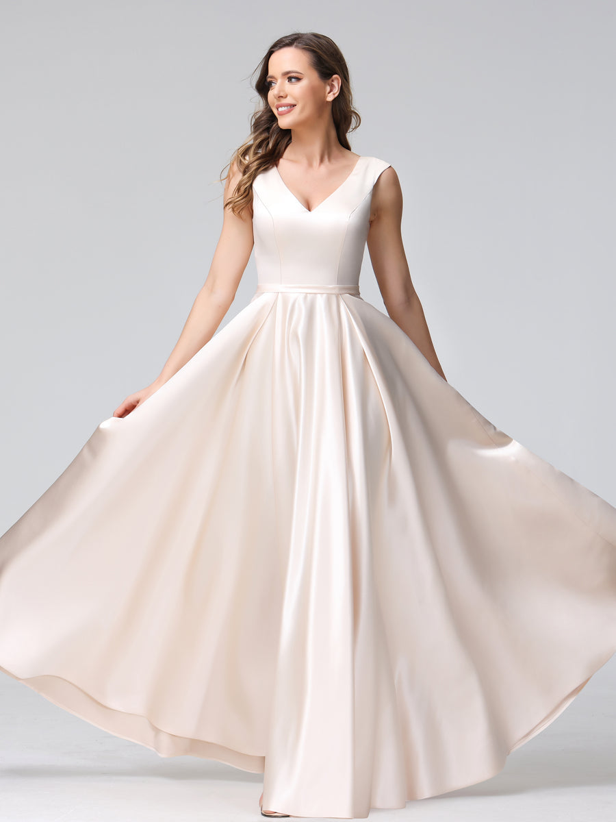 Renata Champagne hem detail bridesmaid dress