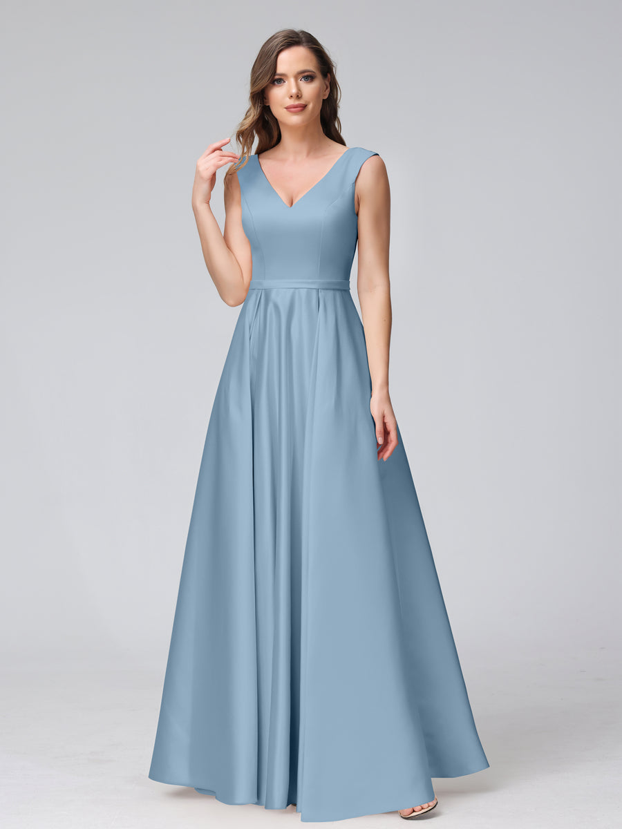 Renata Dusty Blue front view bridesmaid dress