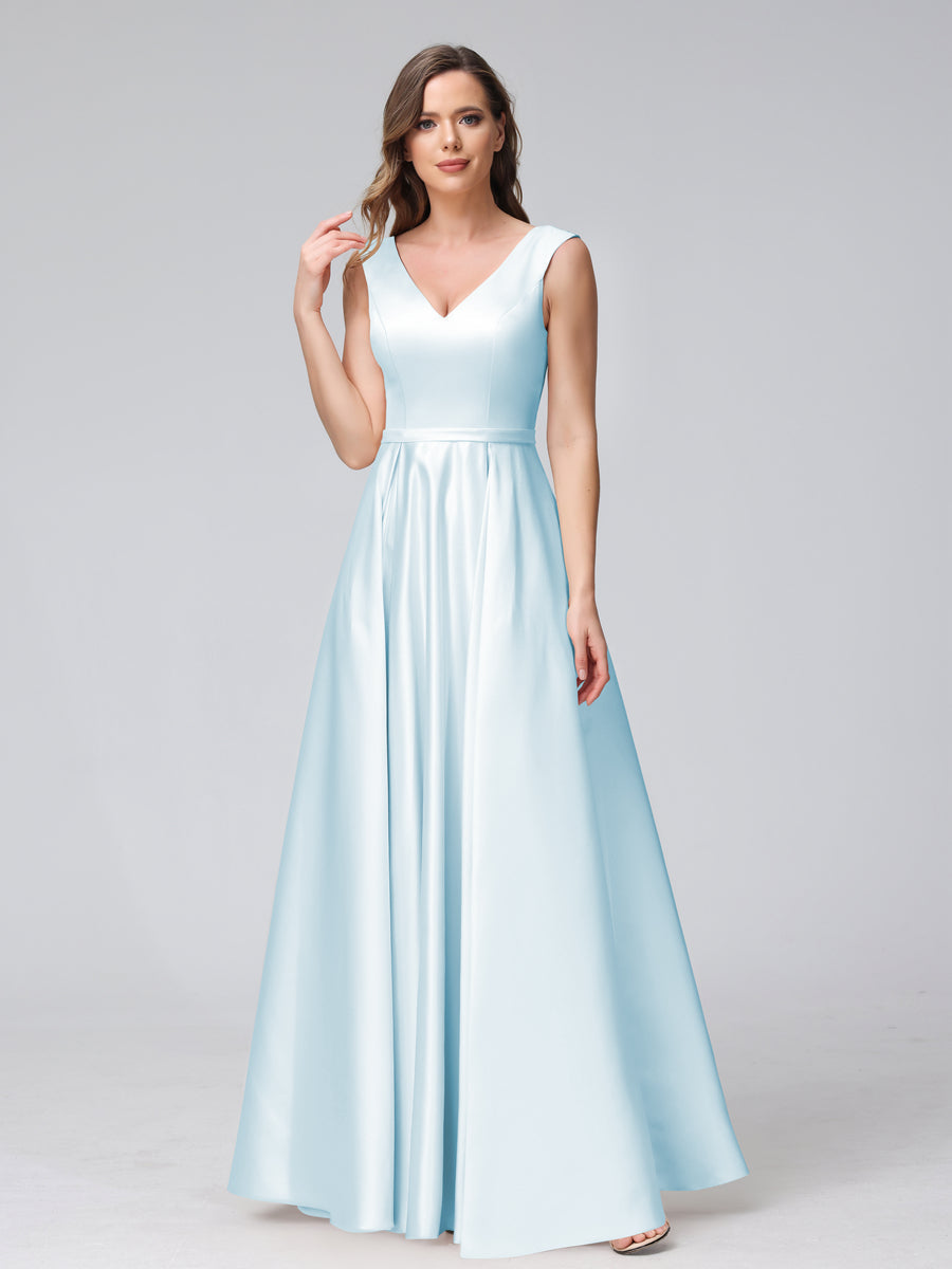 Renata Sky Blue front view bridesmaid dress