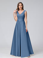 Renata Steel Blue front view bridesmaid dress