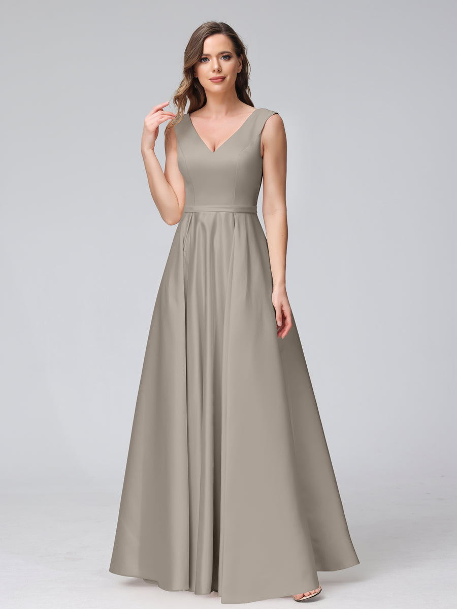 Renata Taupe front view bridesmaid dress