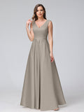 Renata Taupe front view bridesmaid dress