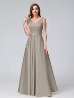 Renata Taupe front view bridesmaid dress