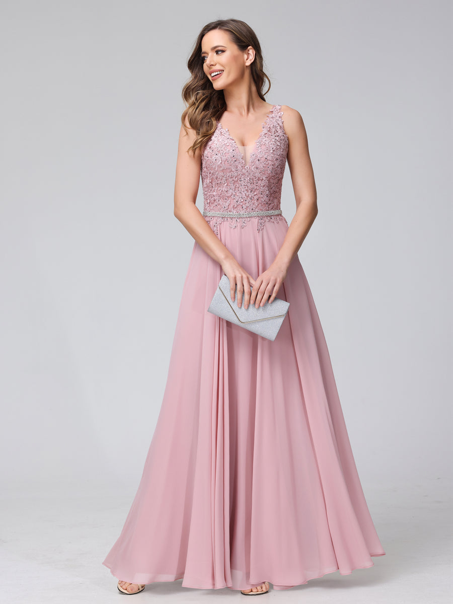 Brielle dusty rose front view prom dress