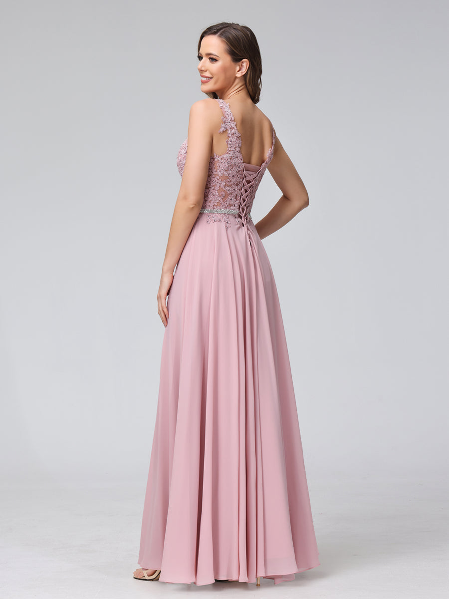 Brielle dusty rose back view prom dress
