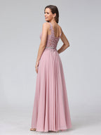 Brielle dusty rose back view prom dress