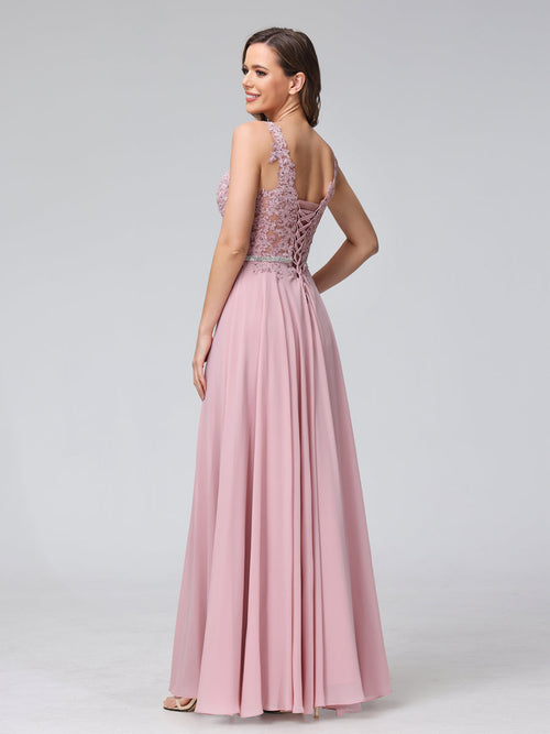 Brielle dusty rose back view prom dress