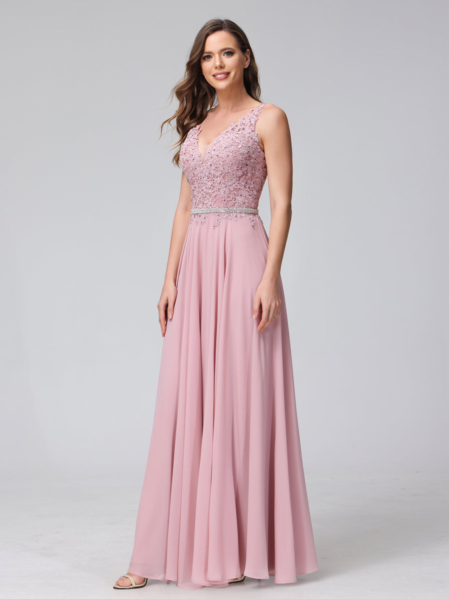 Brielle dusty rose fabric detail prom dress