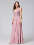 Brielle dusty rose fabric detail prom dress