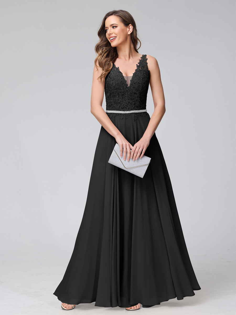 Brielle black front view prom dress