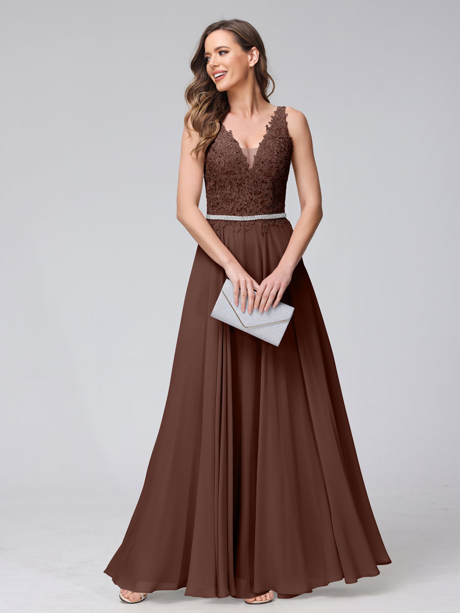 Brielle brown front view prom dress
