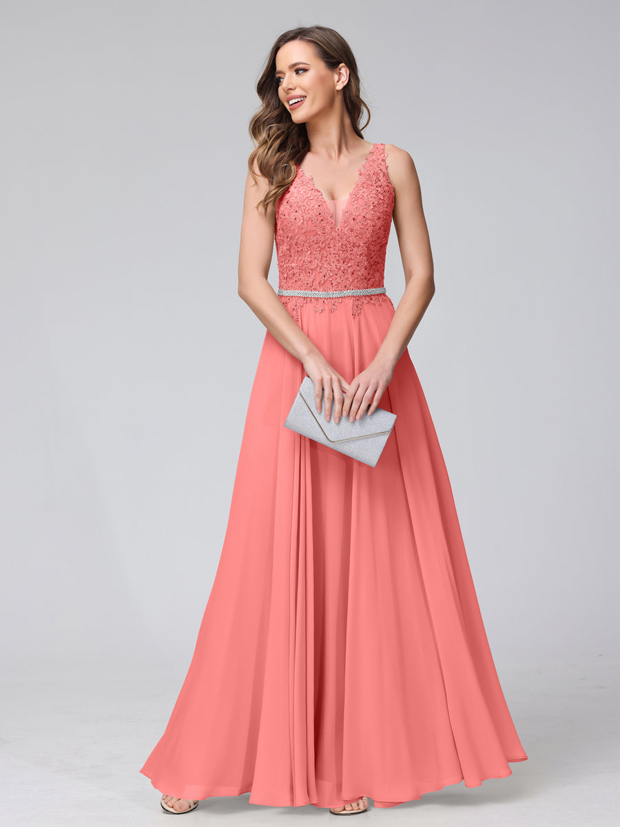 Brielle coral alternate front view 2 prom dress